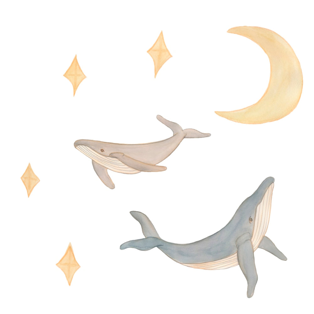 Farverige Hvaler Væggestickers til Børneværelset