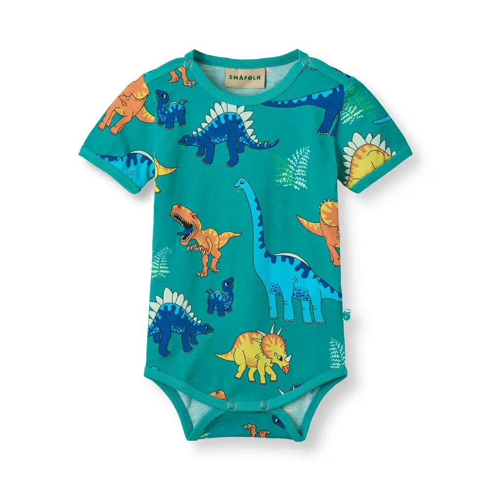 Dinosaurprint Body med Kort Ærme - Teal